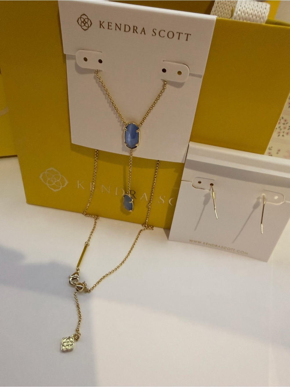 Kendra Scott Goldtone Blue Pendant Necklace and Earrings Set - Picture 2 of 4